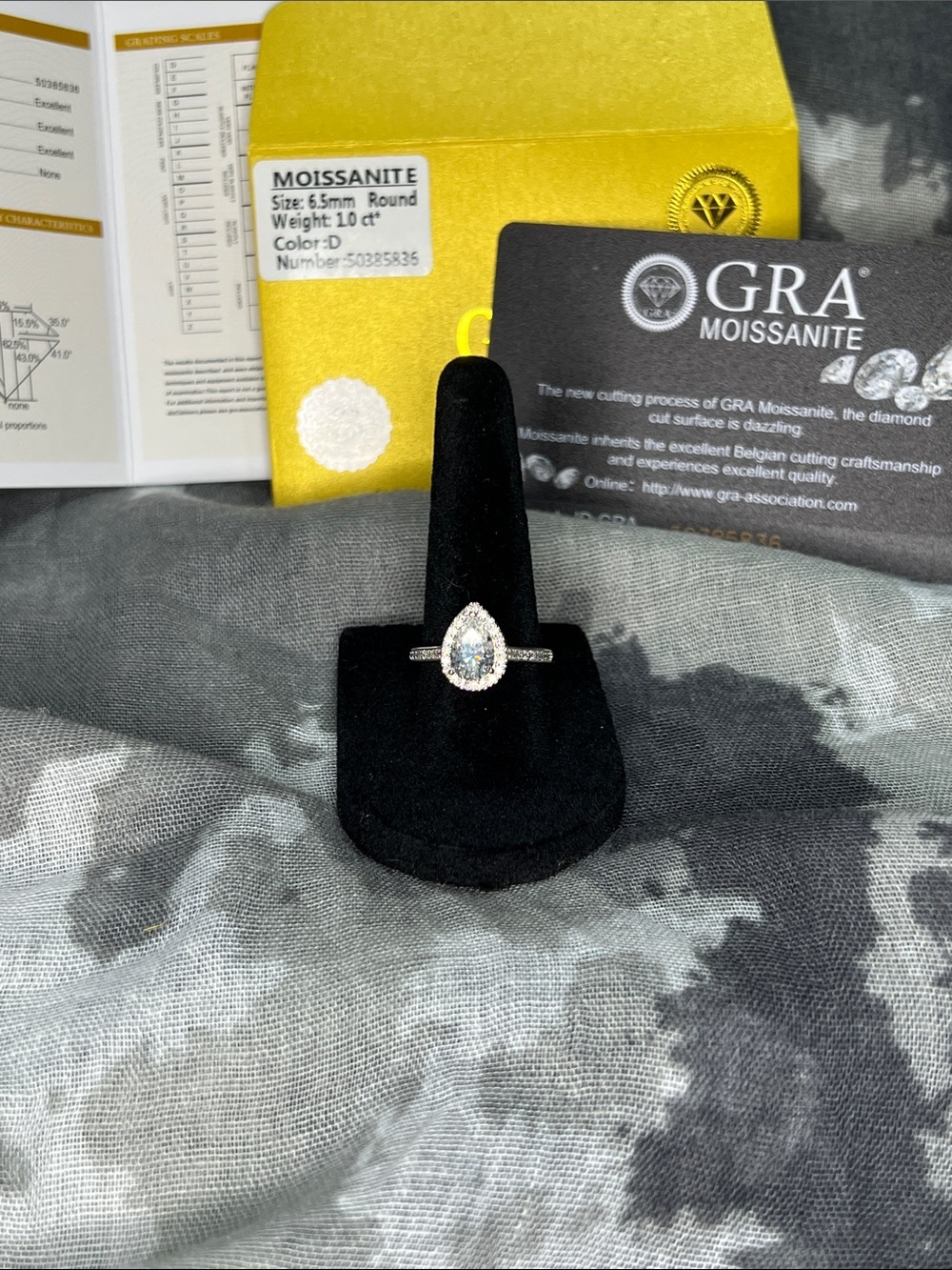 Moissanite Pear Halo Ring in Sterling Silver 2ct